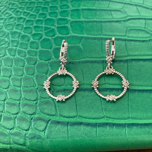 Pre-Loved Judith Ripka Textured Sterling Silver Circle Earrings/Diamond Accents - Picture 3 of 4